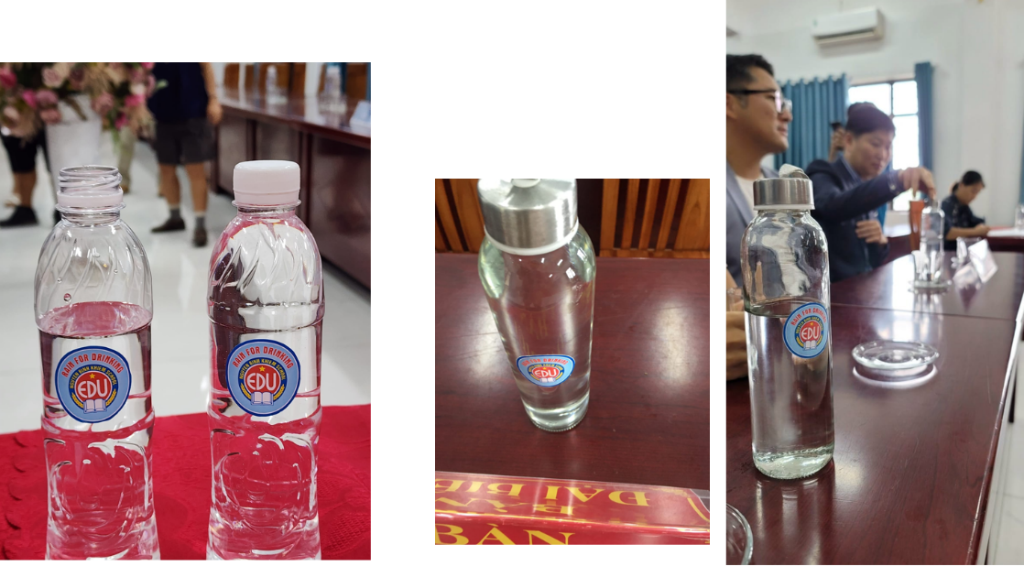 Rainwater bottled under RAIN FOR DRINKING EDU label